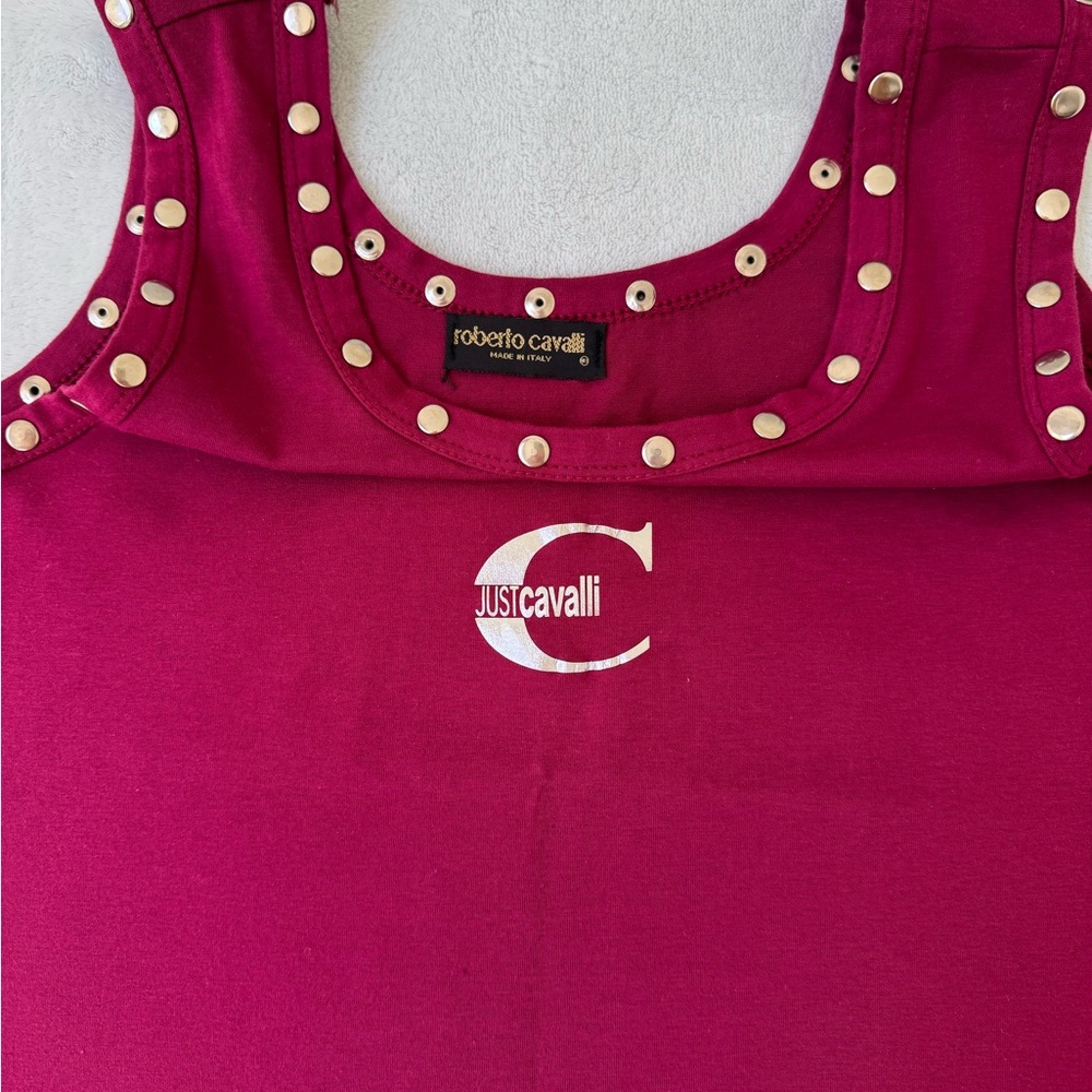 Roberto Cavalli Burgundy Embellished Tank Top